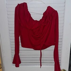 Fashion Nova Red Long-Sleeve Ruched Scoop Crop Top